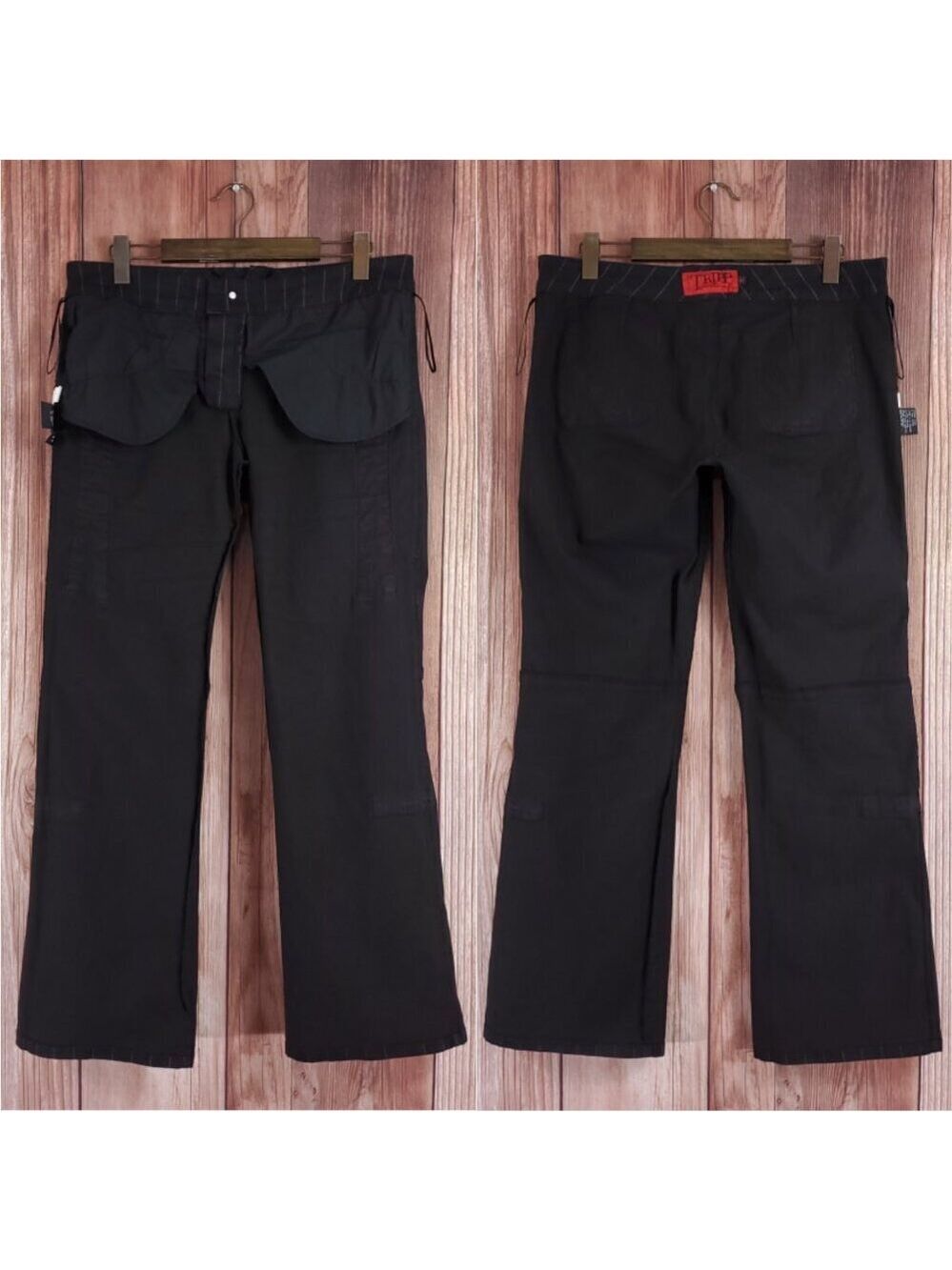Vtg Tripp NYC Sz 13 Striper Black Tone Boot Cut Pants Pinstripe Goth Punk Y2K - Picture 2 of 15